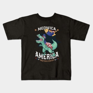 Meowica T-Rex 4th of July Patriotic independence day Kids T-Shirt